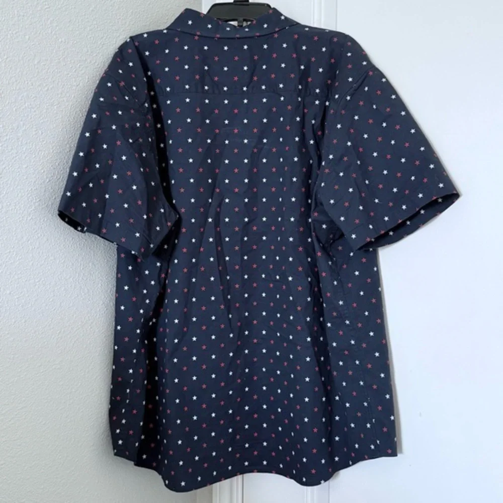 Star Print Short Sleeve Button-Down Shirt Goodfellow & Co Heathered Navy Blue